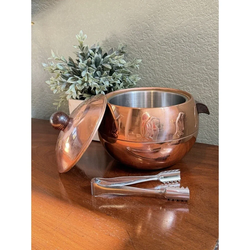 Vintage West Bend Penguin COPPER Hot & Cold Server Ice Bucket USA 1950s MCM